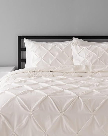 Amazon Basics All-Season Down-Alternative Comforter 3-Piece Bedding Set, Pinch Pleat, King, Pinch-Pleat With Piped Edges, Cream - LeafyLoom