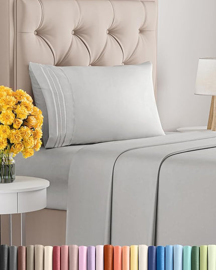 Twin XL Size 3 Piece Sheet Set - Comfy Breathable & Cooling Sheets - Hotel Luxury Bed Sheets for Women & Men - Deep Pockets, Easy-Fit, Soft & Wrinkle Free Sheets - Light Grey Oeko-Tex Bed Sheet Set - LeafyLoom