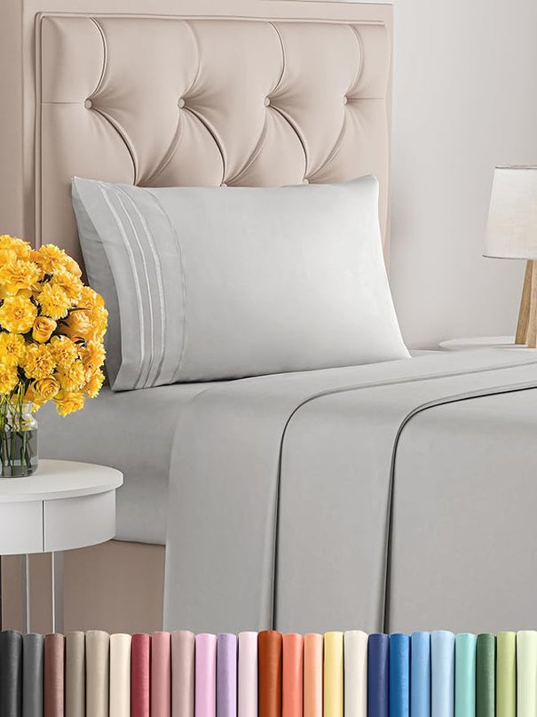 Twin XL Size 3 Piece Sheet Set - Comfy Breathable & Cooling Sheets - Hotel Luxury Bed Sheets for Women & Men - Deep Pockets, Easy-Fit, Soft & Wrinkle Free Sheets - Light Grey Oeko-Tex Bed Sheet Set - LeafyLoom