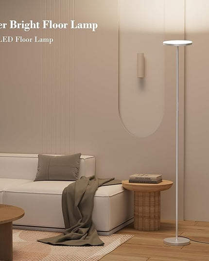 LED Floor Lamp, 30W/2500LM Super Bright Standing Light, Modern Torchiere Sky Lamp with 4 Color Temperatures, Remote Touch Control, Corner Lighting for Living Room, Bedroom, Office, Silver Grey - LeafyLoom