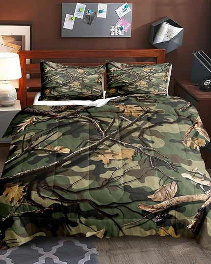 LUVIVIHOME 3PCS Green Camo Comforter Set King Size, Rustic Camouflage Bedding Quilt Country Farmhouse Forest Man Cave Bedroom Decor, Hunting Gifts for Men Husband Boyfriend Boys, 2 Pillow Shams - LeafyLoom