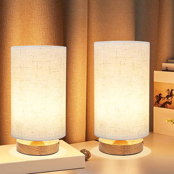 Table Lamp for Bedroom - Small Beside Touch Lamps for Night Stands Home Office - Minimalist Design Warm Light Boho Lamp - Fits in Kids,Living,Nursey Room,College Dorm - Awesome Gift Choice - Set of 2 - LeafyLoom