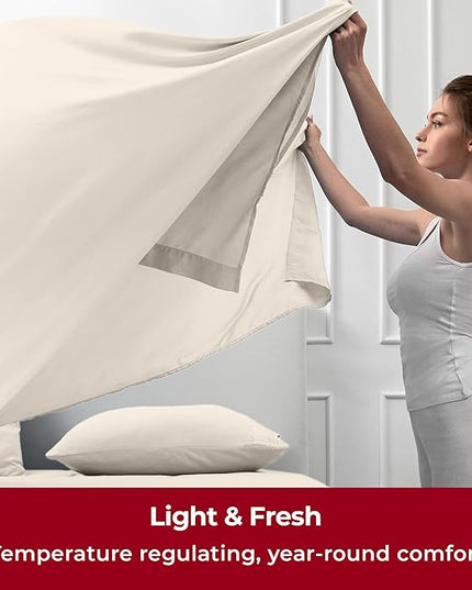 Mellanni California King Sheets Set - 6 PC Iconic Collection Bedding Sheets & Pillowcases - Soft, Cooling Bed Sheets - Deep Pocket up to 16 inch - 6 PC (Cal King, Golden Ivory w/Extra Pillow Cases) - LeafyLoom