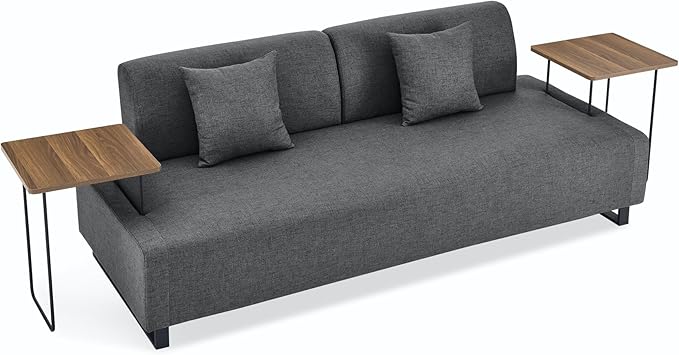 Morden Linen Upholstered 3 Seat Sofa Couch with Two End Tables and 2 Pillows, Free Transformation Removable Back and Armrests for Living Room, 86.25", Grey-395 - LeafyLoom