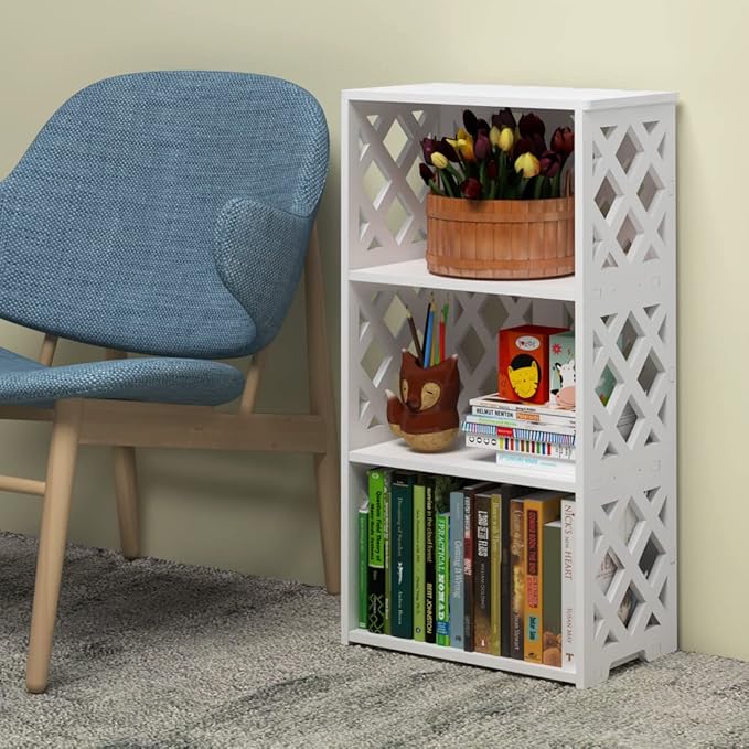 Bookcase 4 Tier, 3-Shelf Kids Bookshelf - Compact Book Organizer and Open Shelf Rack for Bedroom, Living Room, Office, Bathroom - Ideal Small Bookcase for Small Spaces - White - LeafyLoom