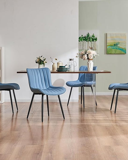 YOUNUOKE Blue Dining Chairs Set of 2 Upholstered Mid Century Modern Kitchen Dinner Chair Armless Faux Leather Guest Waiting Room Side Chair with Padded Backrest Metal Legs for Living Room Bedroom - LeafyLoom