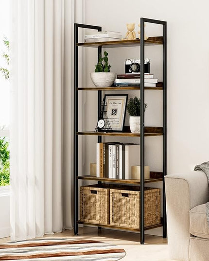 NUMENN Bookshelf, 5 Tier Bookshelves, Home Office Bookcase Shelf Storage Organizer, Free Standing Storage Shelving Unit for Bedroom, Living Room and Home Office, Vintage - LeafyLoom