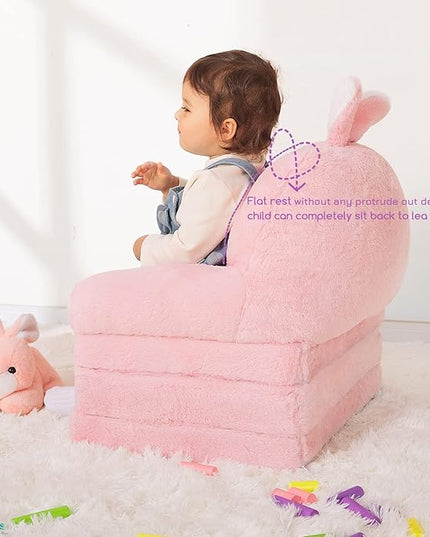 Kids Couch Fold Out Soft Toddler Chairs,Toddler Armrest Chair Bed for Play,Gift for 0-3 Years,Pink Bunny - LeafyLoom