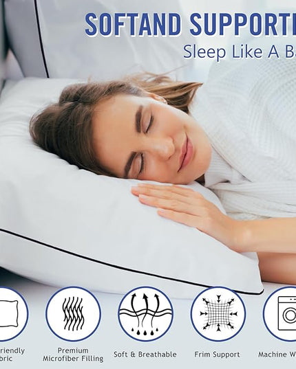 Hotel Collection Bed Pillows for Sleeping 2 Pack Standard Size Cooling Pillows Set of 2 for Back, Stomach or Side Sleepers, Super Soft Down Alternative Microfiber Filled Pillows - LeafyLoom