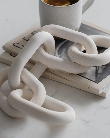 Wood Chain Link Decor - Rustic White Washed Decorative Chain, Coffee Table Decor, Book Shelf Decor Accents, Made from Pine Wood, Bookshelf Decor,Boho, Country or Modern Home Décor for Shelves - LeafyLoom