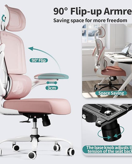 Ergonomic Office Chair Desk Chair, Gaming Chair, Computer Chair, Home Mesh Office Desk Chairs with Wheels,Comfortable Office Chair (Pink) - LeafyLoom