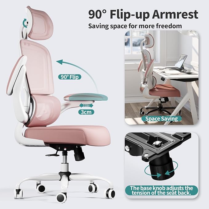 Ergonomic Office Chair Desk Chair, Gaming Chair, Computer Chair, Home Mesh Office Desk Chairs with Wheels,Comfortable Office Chair (Pink) - LeafyLoom