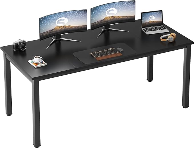 Need 70.8 Inch Executive Office Desk, Large Stylish Computer Desk, Simple Study Writing Desk, Workstation Business Furniture for Home Office, Black - LeafyLoom