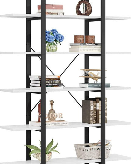 Tribesigns 5-Tier Bookshelf, Vintage Industrial Style Bookcase 72 H x 12 W x 47L Inches, White - LeafyLoom