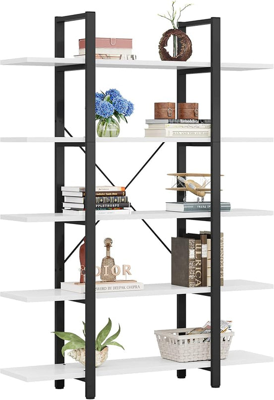 Tribesigns 5-Tier Bookshelf, Vintage Industrial Style Bookcase 72 H x 12 W x 47L Inches, White - LeafyLoom