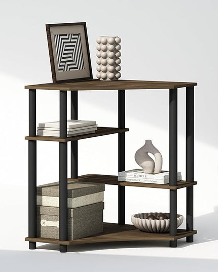Furinno Turn-N-Tube Multipurpose Corner Shelf, Display Rack, Bookshelf, Columbia Walnut/Black - LeafyLoom