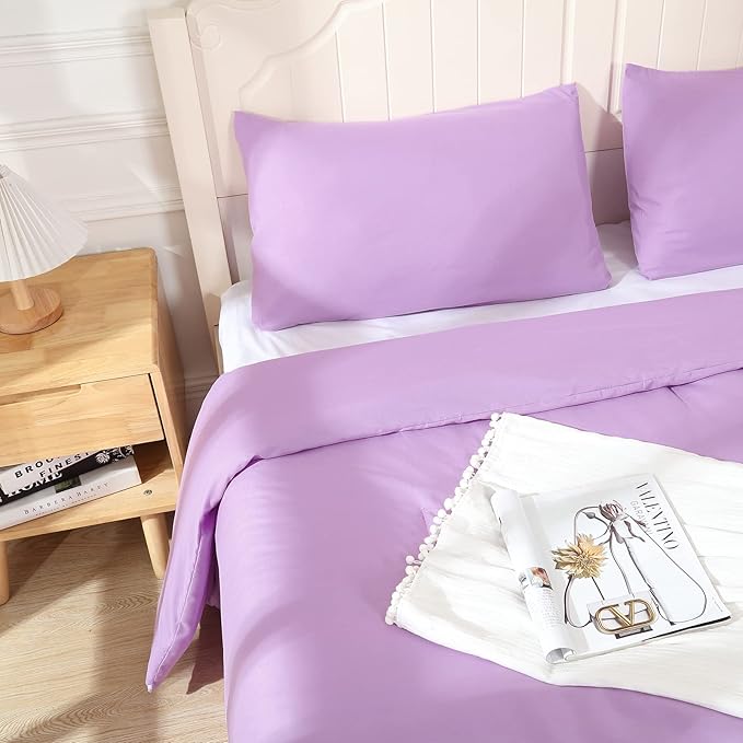 Lavender Purple Comforter Twin Size, Modern Bedding Set for Girls/Women, Cute Soft & Lightweight Chic Microfiber Bed Sets, 2pc- 1 Comforter & 1 Pillowcase (66x90 Inches) - LeafyLoom
