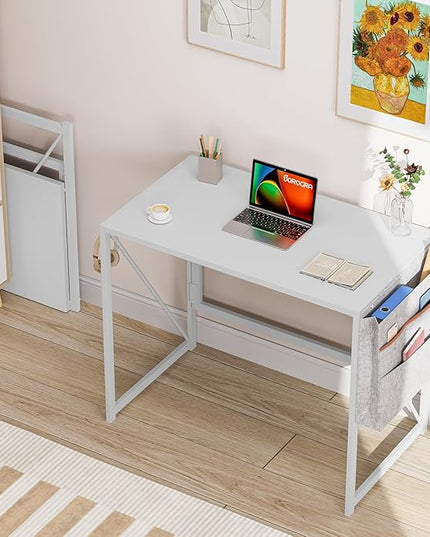 Folding Desk, Small Foldable Desk 31.5 Inch for Small Space, Computer Table Home Office Writing Desk with Storage Bag Headphone Hook, Easy Assembly, White - LeafyLoom
