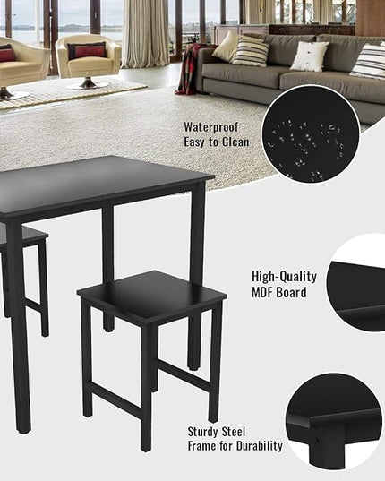 DKLGG 3 Pieces Dining Table Set, Space Saving Kitchen Table Set for 2, Small Dining Table and Chairs for 2, Compact Table w/ 2 Stools Perfect for Breakfast Nook, Living Room, Apartment - LeafyLoom