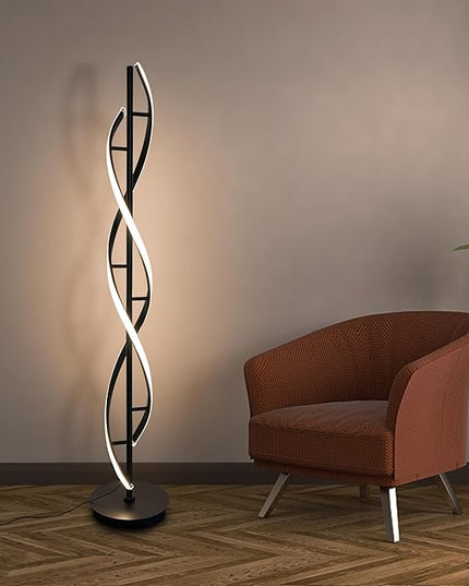 LED Spiral Floor Lamp 53 inch, with Remote Control Three Color Dimmable Standing Lamps, Modern Creative Pole Lamp, 36W Floor Lamps for Living Room, Bedroom, Office, Study Light（Black） - LeafyLoom