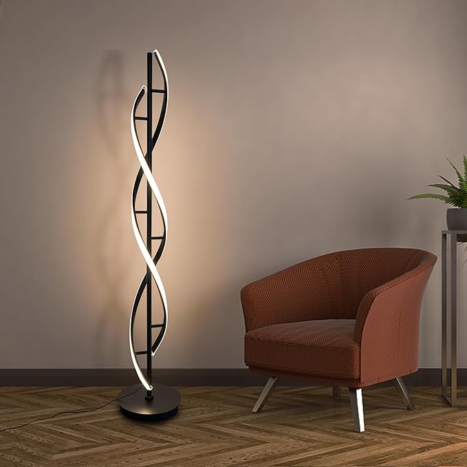 LED Spiral Floor Lamp 53 inch, with Remote Control Three Color Dimmable Standing Lamps, Modern Creative Pole Lamp, 36W Floor Lamps for Living Room, Bedroom, Office, Study Light（Black） - LeafyLoom