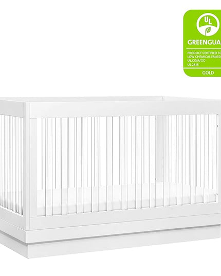 Babyletto Harlow Acrylic 3-in-1 Convertible Crib with Toddler Bed Conversion Kit in White with Acrylic Slats, Greenguard Gold Certified - LeafyLoom