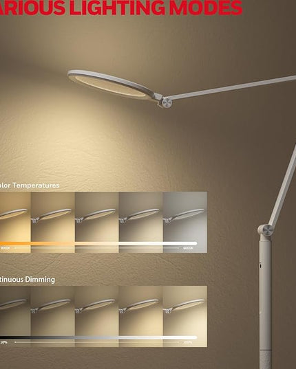 Honeywell LED Floor Lamp - F01WT Sunturalux™ Eye Caring Dimmable Standing Light with Remote,Bright Natural Daylight 5 Colors & 5 Brightness Adjustable Tall Lampara for Home Office Living Room Bedroom - LeafyLoom