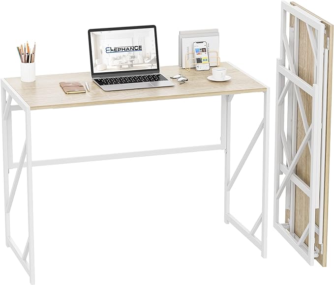 Elephance Folding Desk Writing Computer Desk for Home Office, No-Assembly Study Office Desk Foldable Table for Small Spaces - LeafyLoom