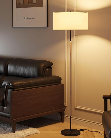 2-Light Floor Lamp, Mid Century Floor Lamp with White Fabric Shade, Standing Lamp Tall Lamp for Living Room Bedroom, 3 Color Temperatures 9W Bulb Include - LeafyLoom