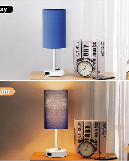 ZJOJO Small Lamp Set of 2 Table Lamps with 2 AC Outlet, 3-Way Dimmable Nightstand Lamps for Bedroom Living Room Nursery, Bedside lamps set of 2 5000K Daylight Bulbs Included - LeafyLoom
