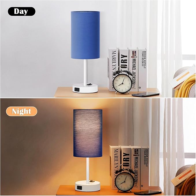 ZJOJO Small Lamp Set of 2 Table Lamps with 2 AC Outlet, 3-Way Dimmable Nightstand Lamps for Bedroom Living Room Nursery, Bedside lamps set of 2 5000K Daylight Bulbs Included - LeafyLoom