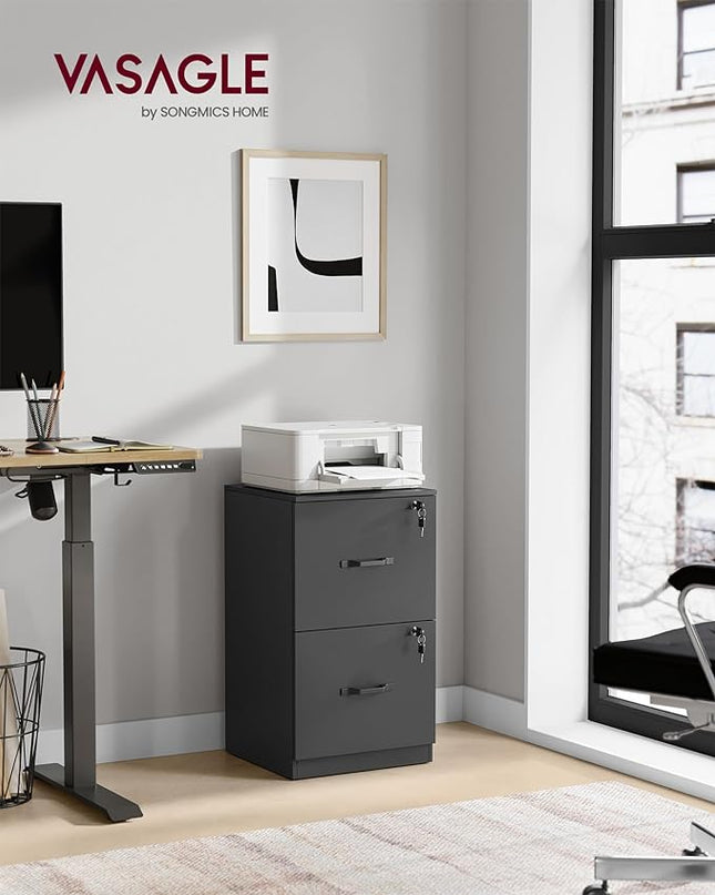 VASAGLE 2-Drawer Vertical File Cabinet, Filing Cabinet for Home Office, Printer Stand, with 2 Lockable Drawers, Adjustable Hanging Rail, for A4 and Letter-Size Files, Ink Black UOFC061B16 - LeafyLoom
