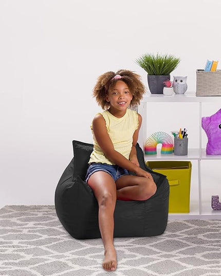 Posh Creations Bean Bag Chair Structured Comfy Seat Use for Gaming, Reading and Watching TV, Newport, Black - LeafyLoom