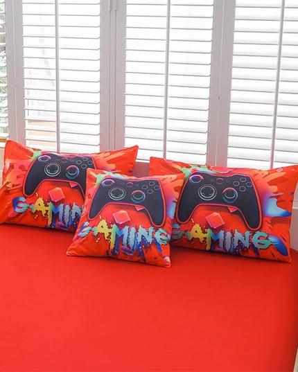 Aimuan Gaming Comforter Sets for Boys Kids Bedding Sets Video Games Console Action Buttons Novelty Colorful Game Gamepad Controller Modern Gamer Room Decor Home Quilt Set (Queen 6 Pcs,Red) - LeafyLoom