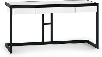 SIMPLIHOME Erina SOLID WOOD and Metal Modern Industrial 60 inch Wide Home Office Desk, Writing Table, Workstation, Study Table Furniture in Distressed White with 2 Drawers - LeafyLoom