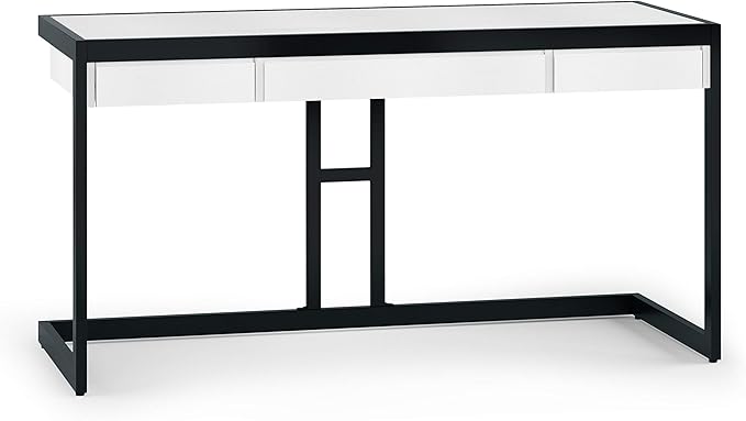 SIMPLIHOME Erina SOLID WOOD and Metal Modern Industrial 60 inch Wide Home Office Desk, Writing Table, Workstation, Study Table Furniture in Distressed White with 2 Drawers - LeafyLoom