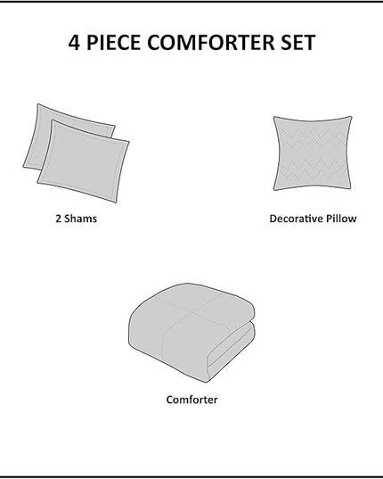 Madison Park Darcey Cozy Comforter Set, Faux Suede, Deluxe Hotel Styling All Season Down Alternative Bedding Matching Shams, Decorative Pillow, Full/Queen(90 in x 90 in), Border Grey 4 Piece - LeafyLoom