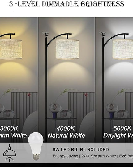 Floor Lamp for Living Room with 3 Color Temperatures LED Bulb,Standing Lamp, High Linen Lampshade Modern Floor Lamp, Living Room Bedroom Office Dining Room Foot Switch Reading Lamp - LeafyLoom