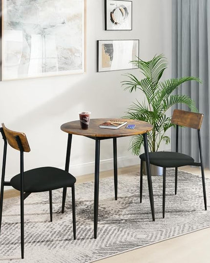 Small Dining Table for 2, Small Kitchen Table for 2, Bar Table, Dining Room Table, Round Dining Table, Bistro Table and Chairs Set of 2, for Small Spaces, with Fabric Seats, Rustic Brown - LeafyLoom