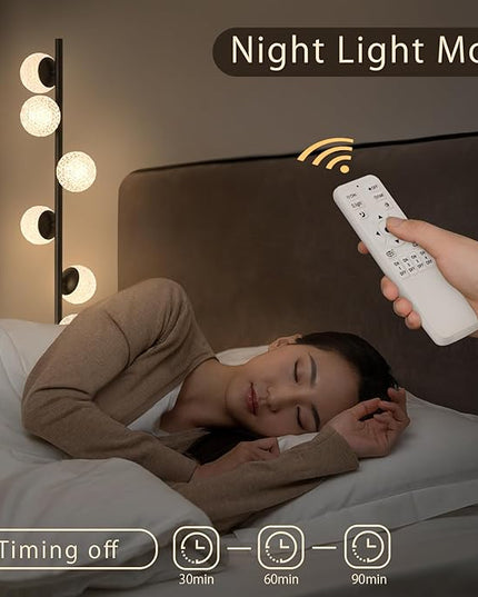 ADISUN Globe Crystal Modern Floor Lamp for Bedroom, 6-Heads Dimmable Standing Lamp for Living Room, Dining Room, Bedroom, Corner, Tall Lamp for Office, Study Room with Remote Control - LeafyLoom