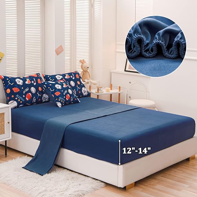 Sports Comforter Set with Sheet, 6 Pcs Bed in A Bag Twin Size Soccer Basketball Baseball Football Bedding Set for Boys Kids - LeafyLoom