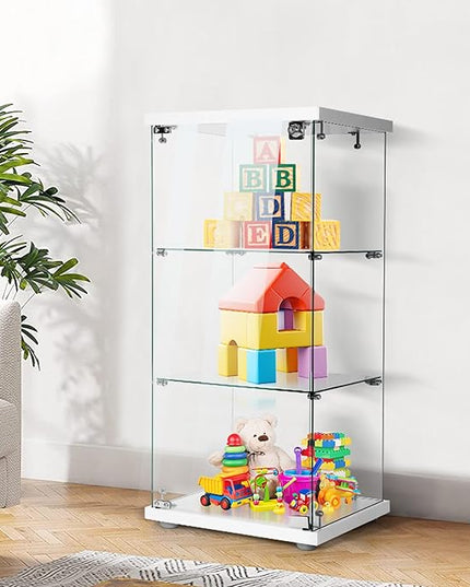 VIVOHOME 3 Layers 16''W x 16''D x 34''H Display Cabinet Showcase Countertop with Lock, 4mm Tempered Glass 25mm MDF Base - LeafyLoom