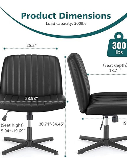 OLIXIS Cross Legged Armless Wide Adjustable Swivel Padded Home Office Desk Chair, Black - LeafyLoom