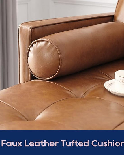 Vonanda Sectional Couch Sofa, L Shaped Couch Leather Sofa with Reversible Chaise and Bolster Pillows, Faux Leather Couch Small Couches for Living Room, Apartment and Small Space, Caramel - LeafyLoom