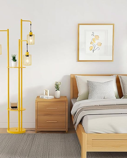 Dimmable floor lamp with tray，Industrial Farmhouse Floor Lamp adjustable Angle，3 Light Rustic Standing Tall Lamp for living room, bedroom and office （bulbs included） - LeafyLoom
