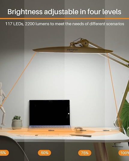 LED Desk Lamp with Clamp, Dimming Task Lamp for Reading Desktop Office Workbench Table Architect Sewing Study Home Craft, Bright 117PCS LEDs, 2200 Lumens 20 Inch Metal Swivel Arm Work Lamp - LeafyLoom