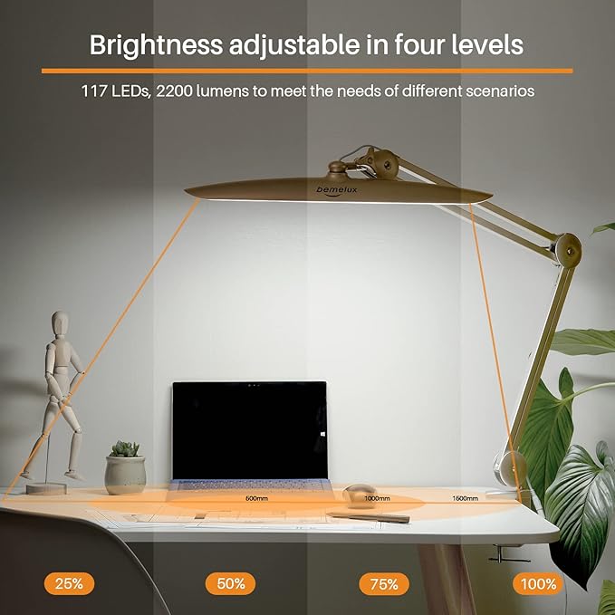 LED Desk Lamp with Clamp, Dimming Task Lamp for Reading Desktop Office Workbench Table Architect Sewing Study Home Craft, Bright 117PCS LEDs, 2200 Lumens 20 Inch Metal Swivel Arm Work Lamp - LeafyLoom