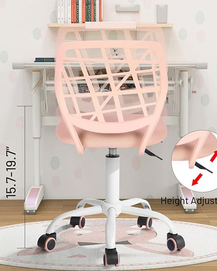 FurnitureR Kids Desk Chair, Small Office Chair Armless Adjsutable Swivel Task Chair with Soft Cushion for Study Kids Teens Child, Orange Rose - LeafyLoom
