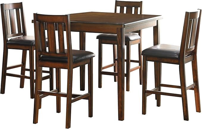 NicBex Small Dining Table Set for 4 Bar Table and Chairs Set Counter Height 5Pc Dining Set Tabe and Counter Height Chairs Set with Faux Leather Upholstered Seat, Espresso - LeafyLoom