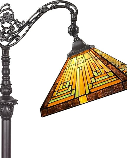 Capulina Tiffany Floor Lamp H62 Tall Antique Mission Style Stained Glass Soft Light Arched Gooseneck Adjustable Angle Reading Lamp for Living Room Bedroom - LeafyLoom